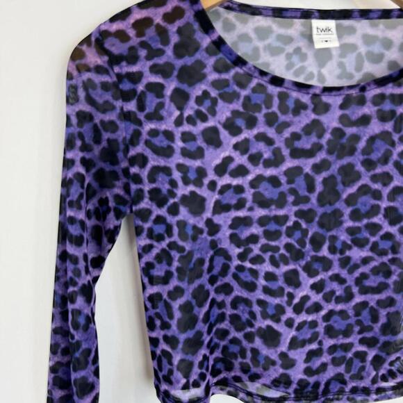 Twik Par Simons Women's Women's Size Small Purple Animal Print Sheer Cropped Top - Picture 7 of 11